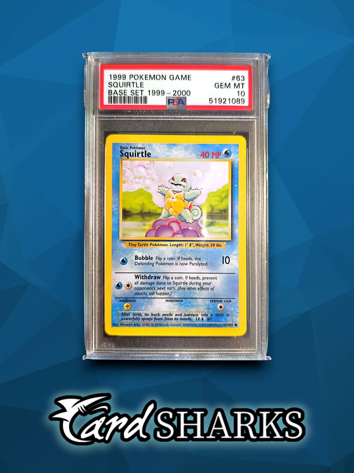 1999 Pokemon Squirtle 4th Print 2000 Wizards Base Set #63 PSA 10 Gem Mint – Foto 1